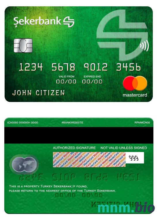 Turkey Sekerbank przykład karty mastercard w formacie PSD